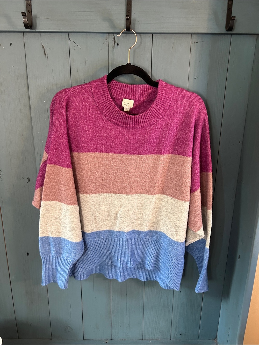 a new day Multi-Striped Crewneck Sweater in Pink, Beige & Blue | Medium